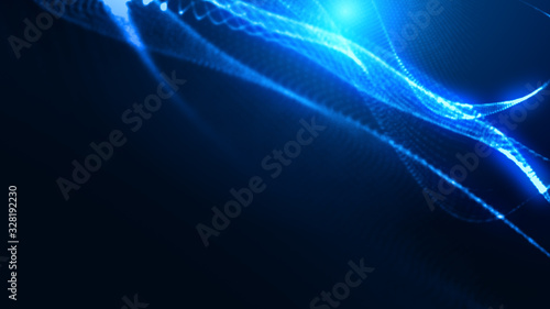 Dot blue wave light screen gradient texture background. Abstract ai technology big data digital background. 3d rendering.