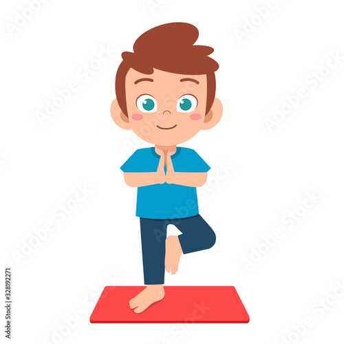 happy cute little kid boy practice yoga