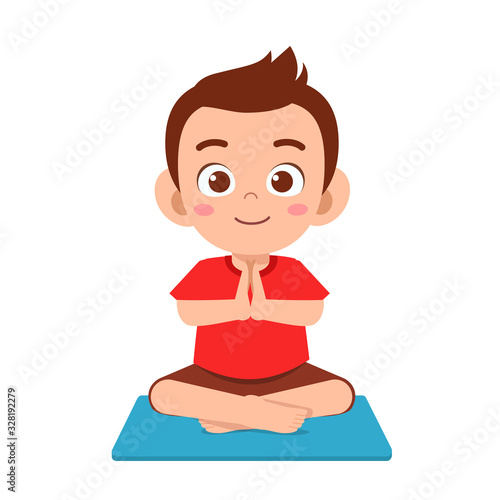 happy cute little kid boy practice yoga