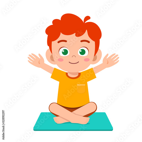 happy cute little kid boy practice yoga