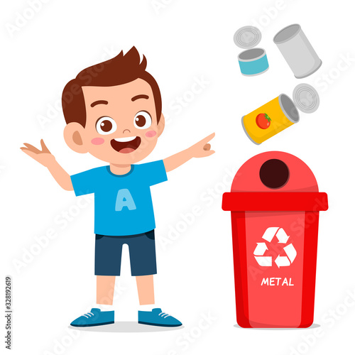 happy cute little kid boy throw trash