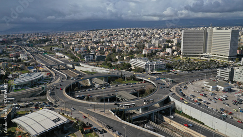Aerial drone photo of ring road in Kifisias and Attiki odos avenues, a popular multilevel junction circular road, Attica, Greece © aerial-drone