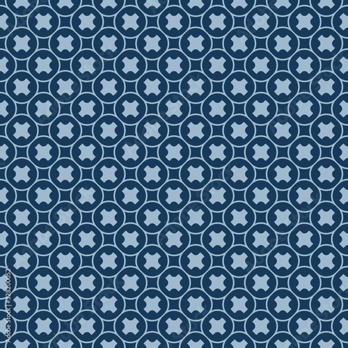 Simple vector geometric texture. Seamless pattern with small crosses in round grid. Navy and light blue color. Abstract minimalist repeat background. Funky style design for decor, wallpapers, cloth