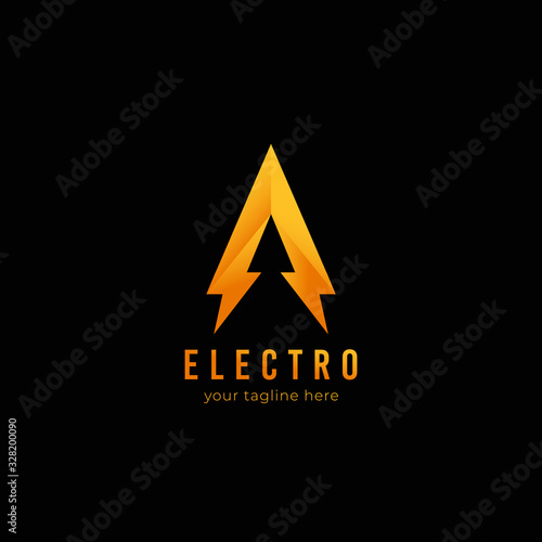 Letter A triangle voltage thunder logo icon symbol for technology, power, or entertainment industry