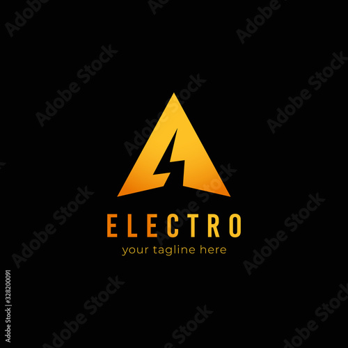 Electric voltage thunder logo inside letter A triangle shape icon symbol logo for technology, media, or entertainment