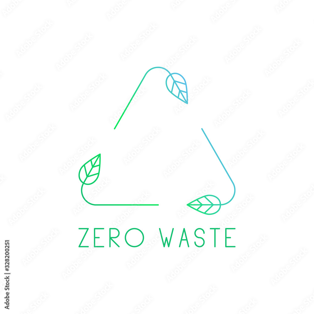 Zero waste recycle symbol vector icon in line art. Sign made of leaves in bright colors. Sustainable lifestyle design Zero waste recycle symbol vector icon in line art. Sign made of leaves in bright colors. Sustainable lifestyle design