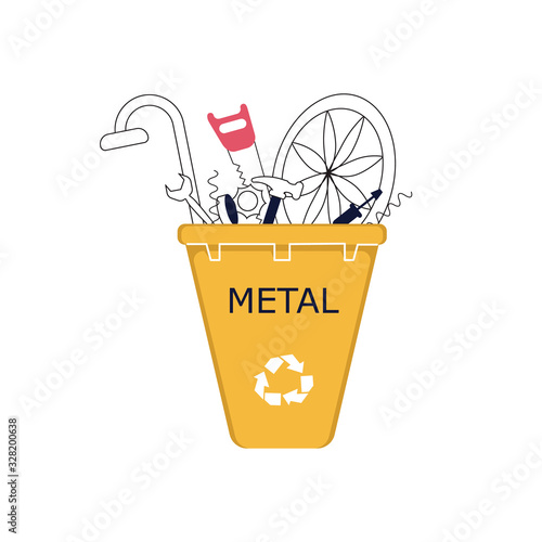 Metal waste in recycling bin