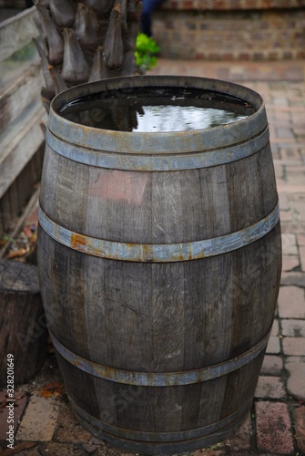 Rustic old wine barrel used as decoration in a Sydney NSW Australia Park