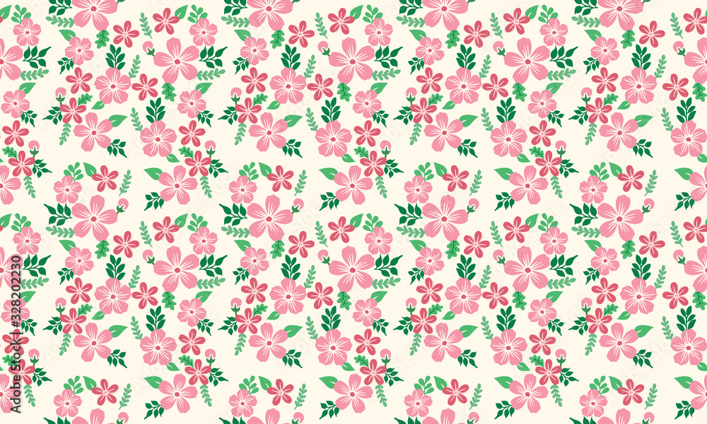 Beautiful pink flower pattern background for Botanical, with leaf and flower simple design. Beautiful pink flower pattern background for Botanical, with leaf and flower simple design.