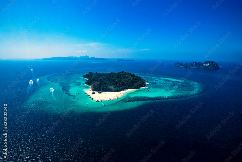 View from above, stunning aerial view of Koh phai with the beautiful beach View from above, stunning aerial view of Koh phai with the beautiful beach