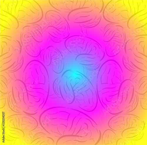 Vector flat illustration abstract image of brain with use of lines. They are arranged randomly against gradient color background. Concept neurological and mental diseases.