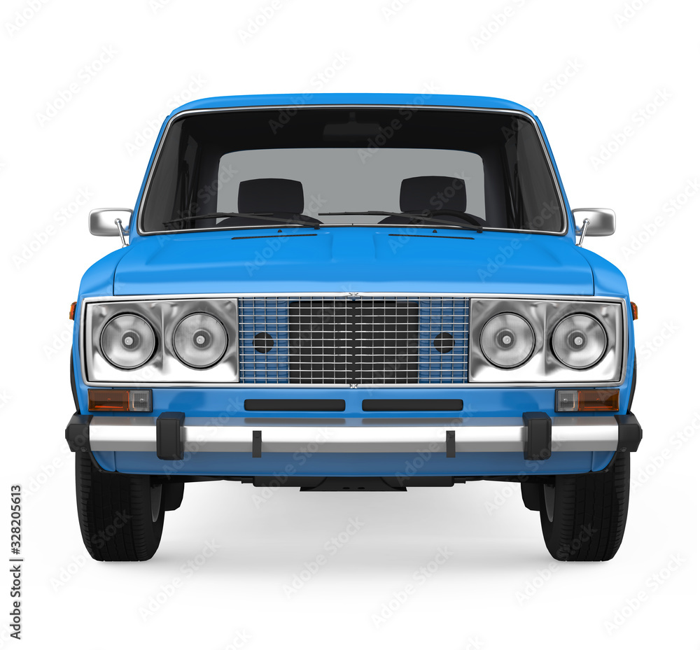 Blue Vintage Car Isolated