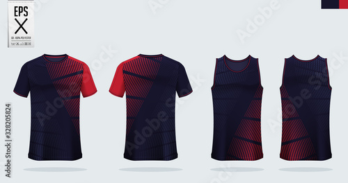 T-shirt mockup, sport shirt template design for soccer jersey, football kit. Tank top for basketball jersey and running singlet. Sport uniform in front view and back view.  Mock up Vector Illustration