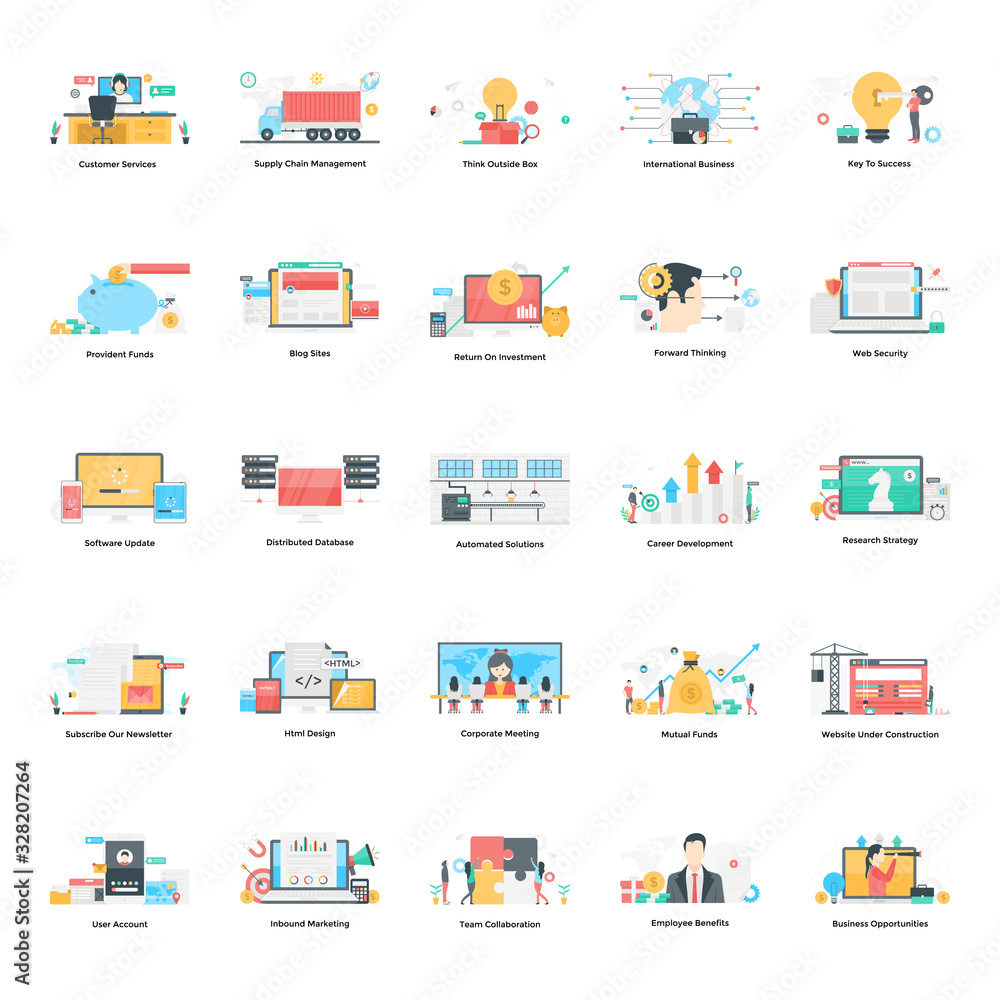  Business Idea Flat Illustrations Pack 