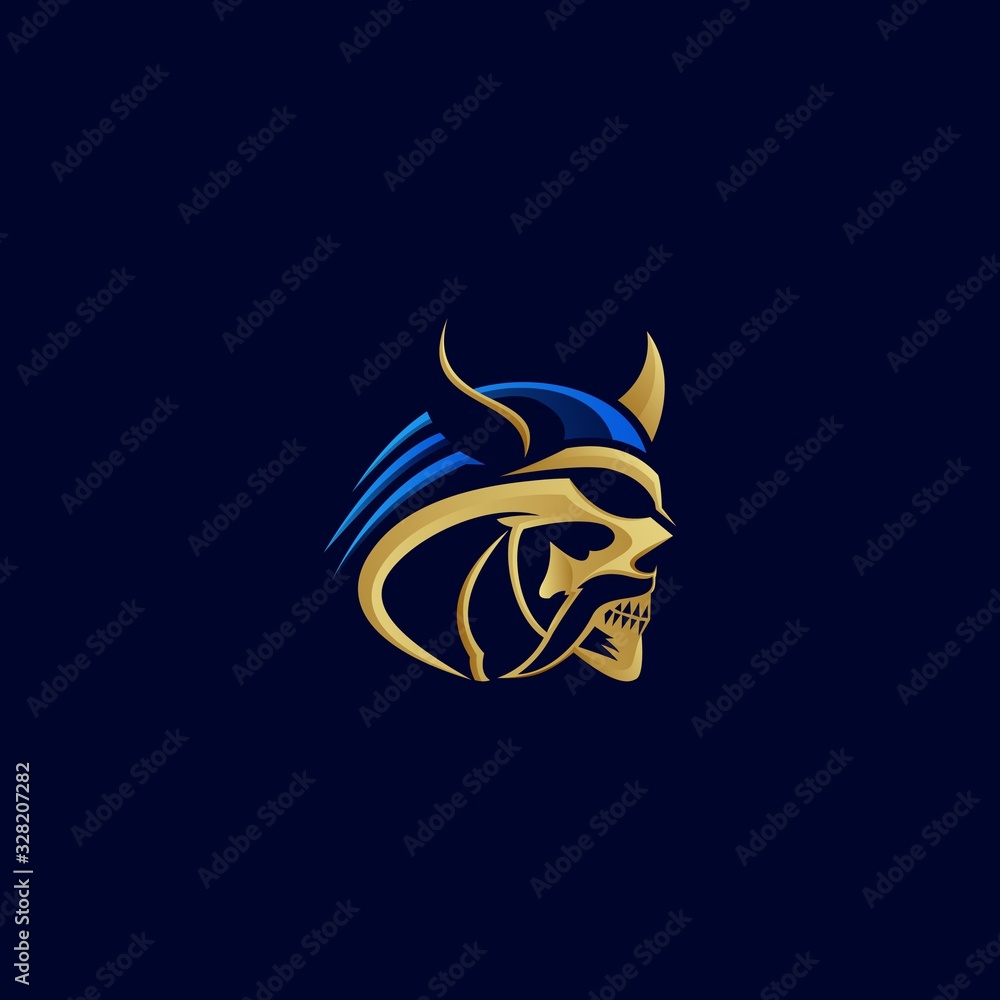 Obraz premium Vector Logo Illustration Barbarians Skull E Sport and Sport Style.