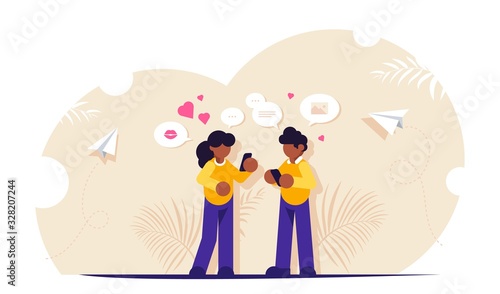 Social media concept. People get messages online or in messengers. Modern way of communication and communication. Flat vector illustration.