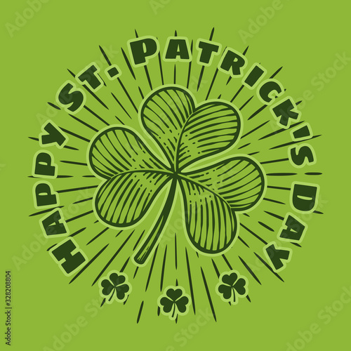 St. Patrick’s day greetings - vector illustration with shining trefoil clover and greeting text.