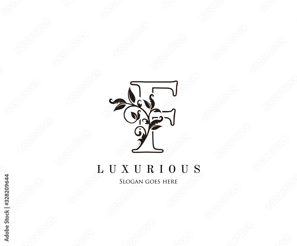 Initial F letter luxury beauty flourishes ornament monogram logo perfect for boutique, wedding invitation, restaurant,hotel.