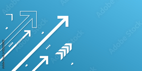 White different up arrow on blue background illustration with copy space, business growth concept.