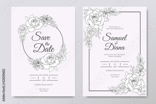 Hand Drawn Floral Wedding Invitation Template © yudhistira300817