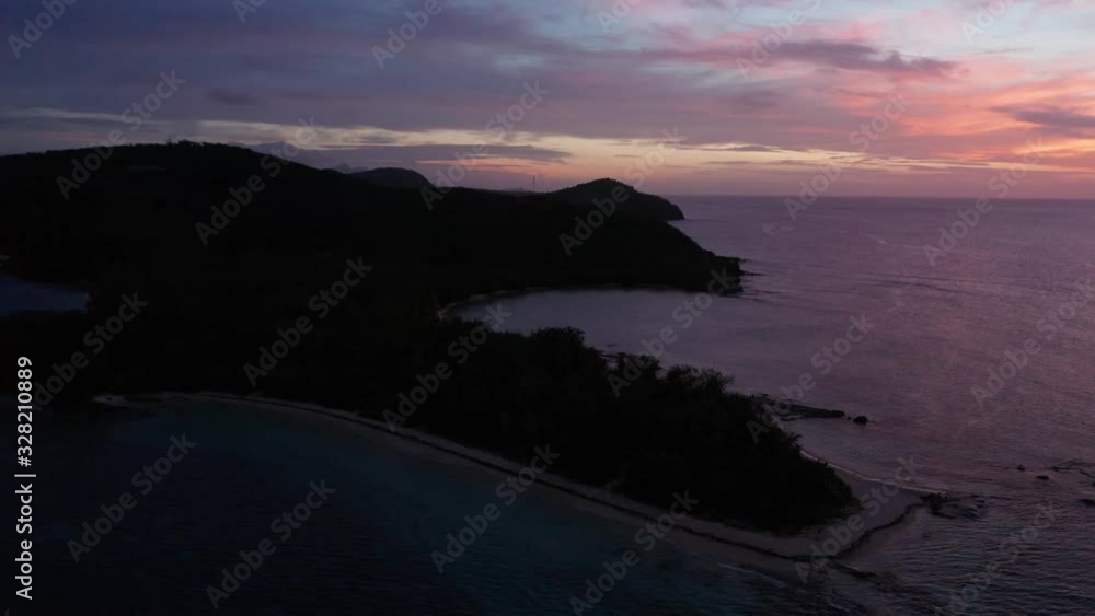 The beautiful purple environment of the Fiji Islands during sunset - aerial The beautiful purple environment of the Fiji Islands during sunset - aerial