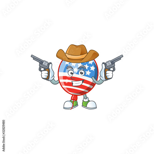 The brave of USA stripes balloon Cowboy cartoon character holding guns