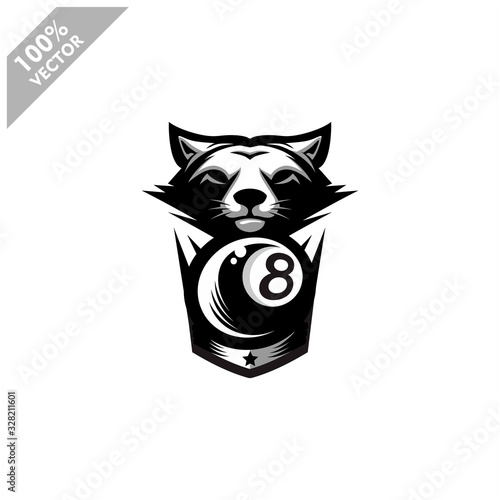 Billiard 8 ball Fox team logo design. Scalable and editable vector.	