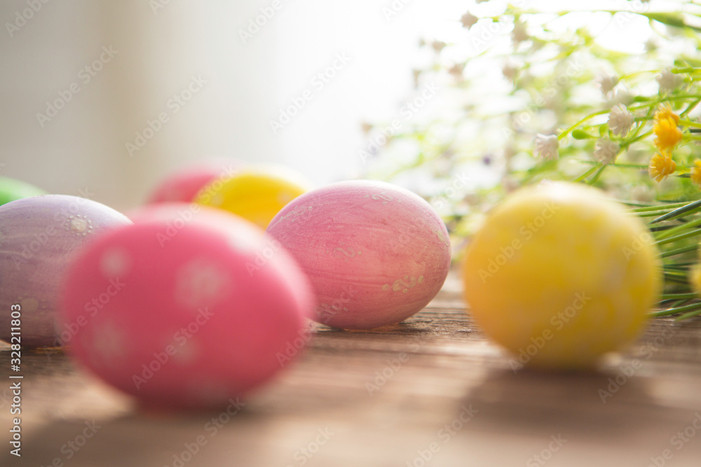 Easter eggs on a old wooden surface Easter eggs on a old wooden surface