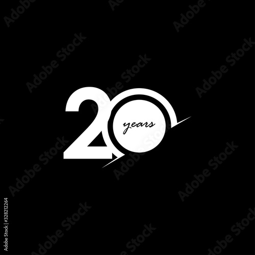 20 Years Anniversary Celebration Number White and Black Vector Template Design Illustration