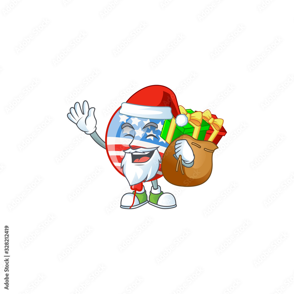 Santa USA stripes balloon Cartoon design having a sack of gifts Santa USA stripes balloon Cartoon design having a sack of gifts