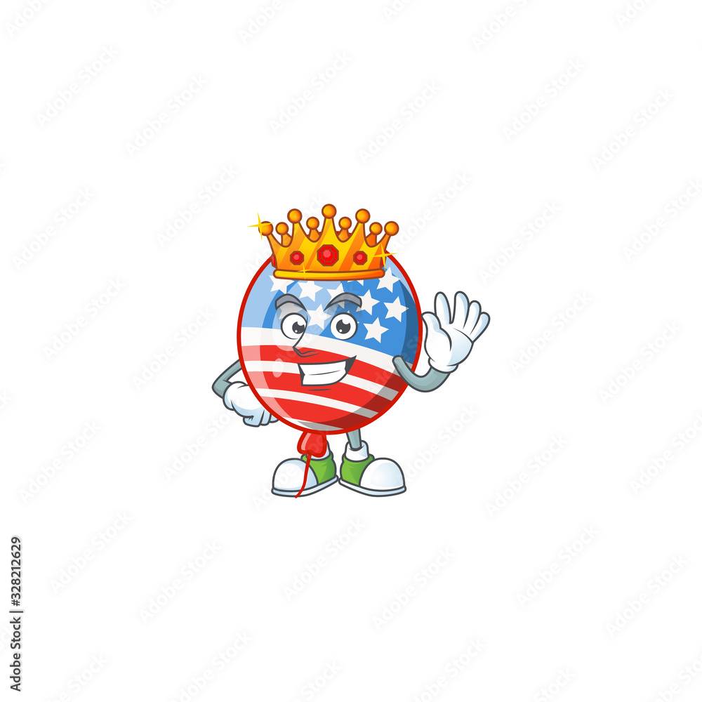 A dazzling of USA stripes balloon stylized of King on cartoon mascot design