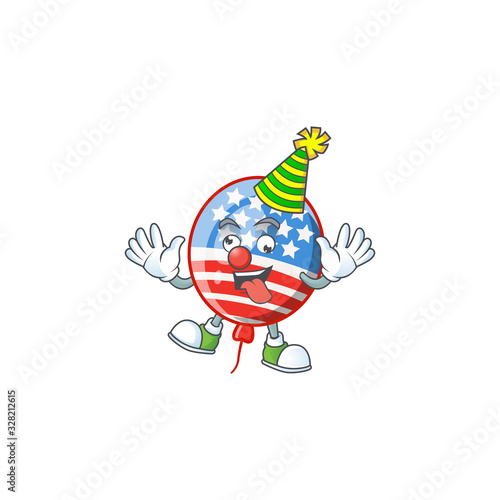 Cute and funny Clown USA stripes balloon cartoon character mascot style