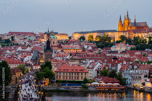 Prague, Czech Republic May 15, 2015: Prague, Czech Republic May 15, 2015: Beautiful Prague with Charles Bridge and St Vitus Cathedral in the background in Prague Czech Republic