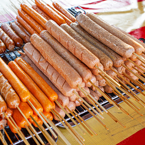 Malaysian sate and sausages - street food at night market in Langkawi photo