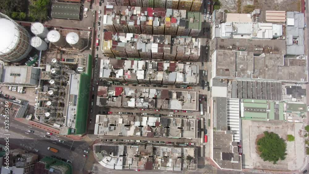 Hong Kong Kowloon Walled City, a densely populated slum, Aerial view. Hong Kong Kowloon Walled City, a densely populated slum, Aerial view.