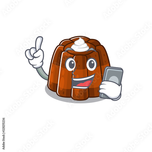 Chocolate pudding Cartoon design style speaking on a phone