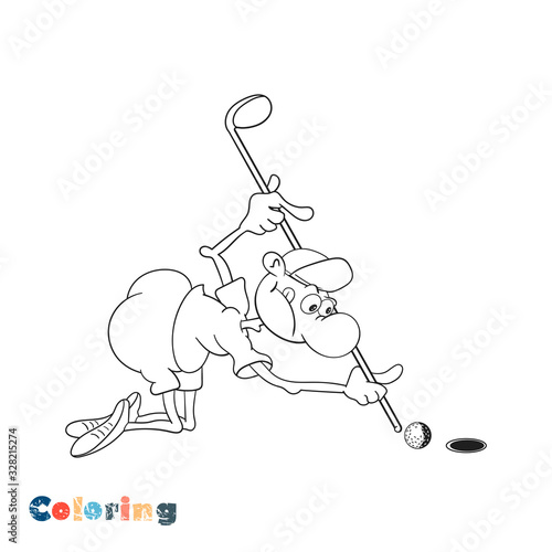 Golfer cartoon. Illustration in the form of coloring.
