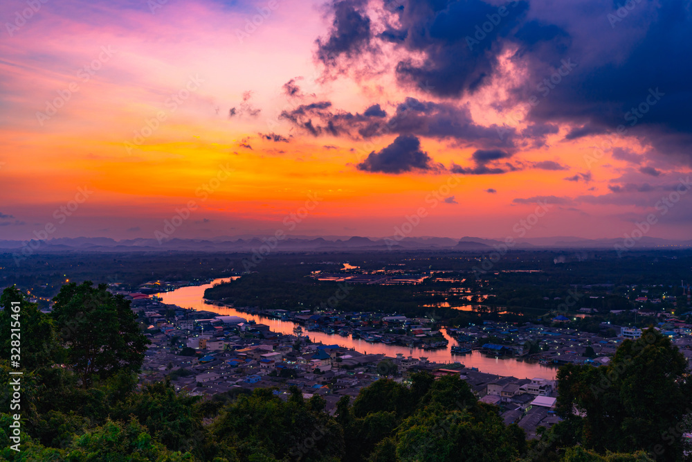 Sunset at  Mutsea Mountain Viewpoint Chumphon,Thailand. This is main travel attraction in Chumphon province