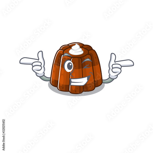 Cute mascot cartoon design of chocolate pudding with Wink eye