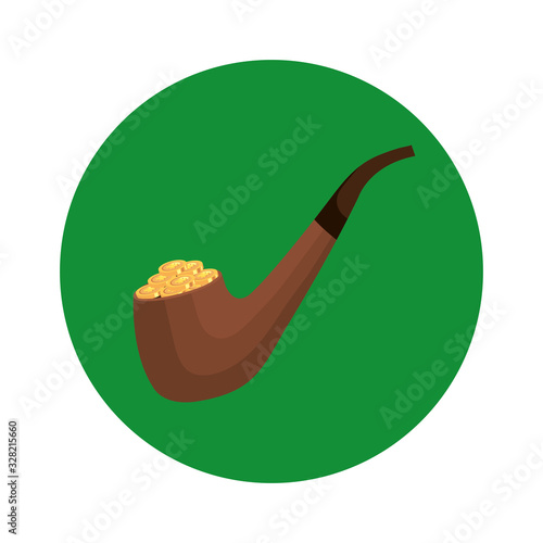 smoking pipe with coins in frame circular