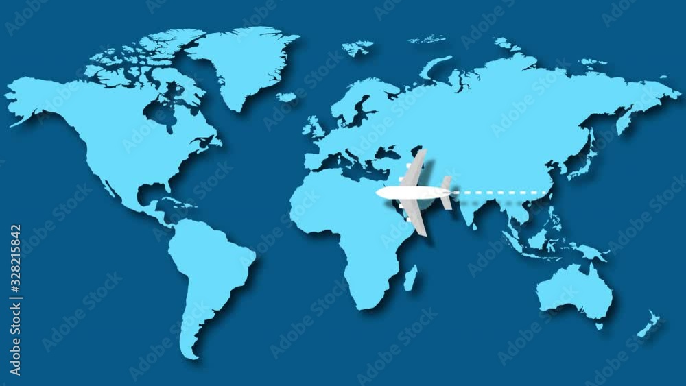 Passenger plane flying over world map Passenger plane flying over world map