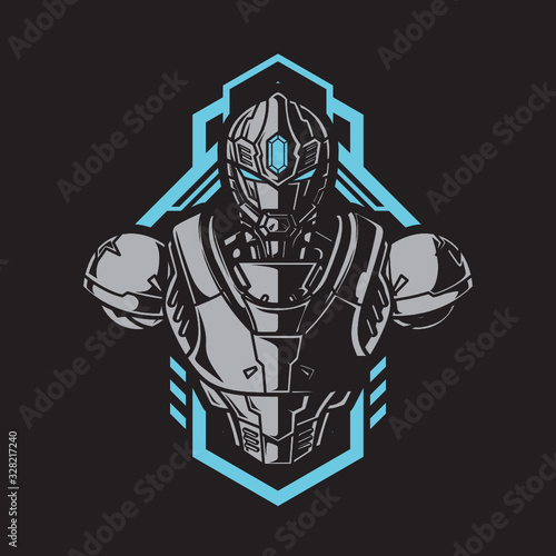 Half Body Mecha Warrior Illustration with geometrical background