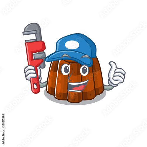 A cute picture of chocolate pudding working as a Plumber