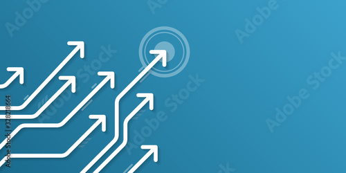 White up circuit arrow on blue background illustration with copy space, business growth concept.