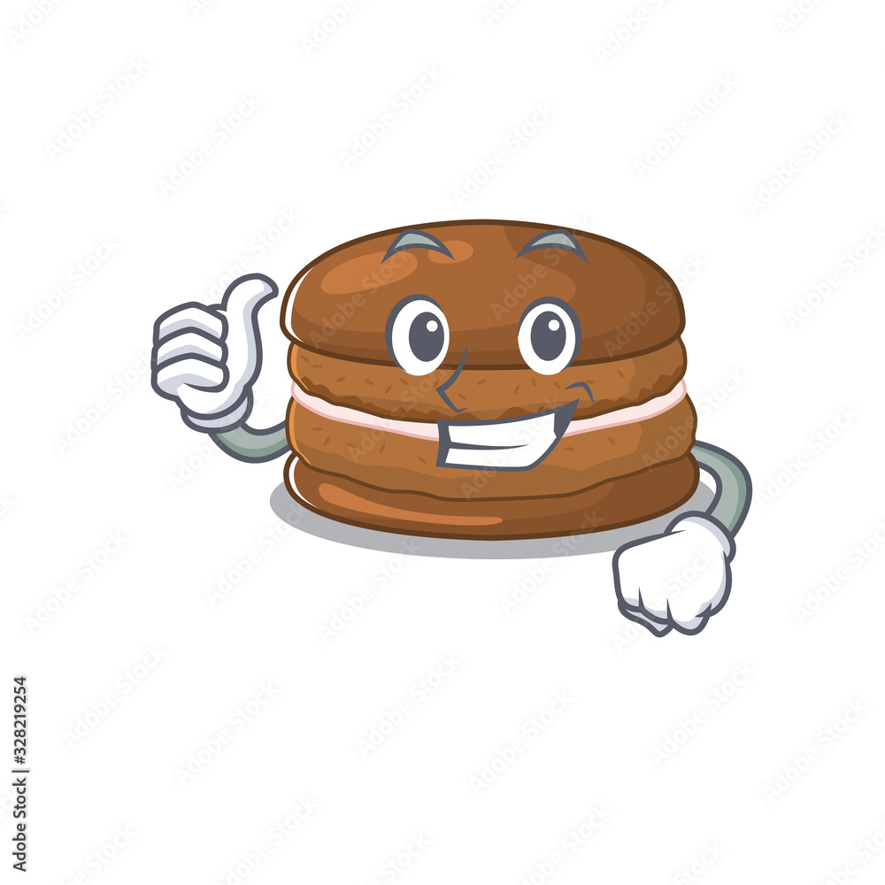 Funny chocolate macaron making Thumbs up gesture Funny chocolate macaron making Thumbs up gesture