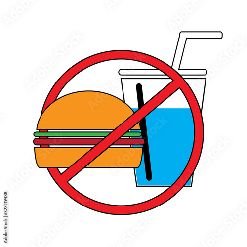 Illustration vector graphic of No food Allowed sign with white background. suitable for food court and cafe photo