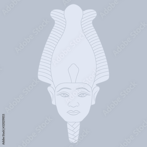 Isolated vector illustration. Head of ancient Egyptian pharaoh as god Osiris. Monochrome silhouette.