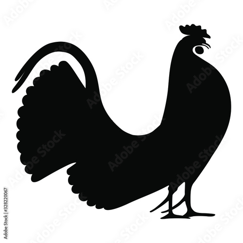 Isolated vector illustration. Stylized rooster. Ancient Greek vase panting motif. Black silhouette on white background.