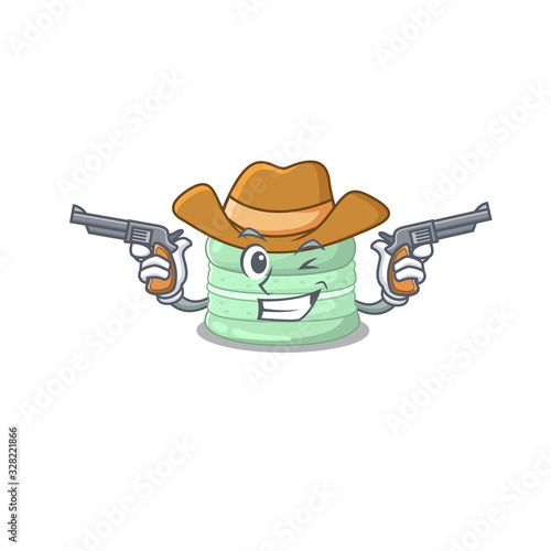 Pistachio macaron Cowboy cartoon concept having guns