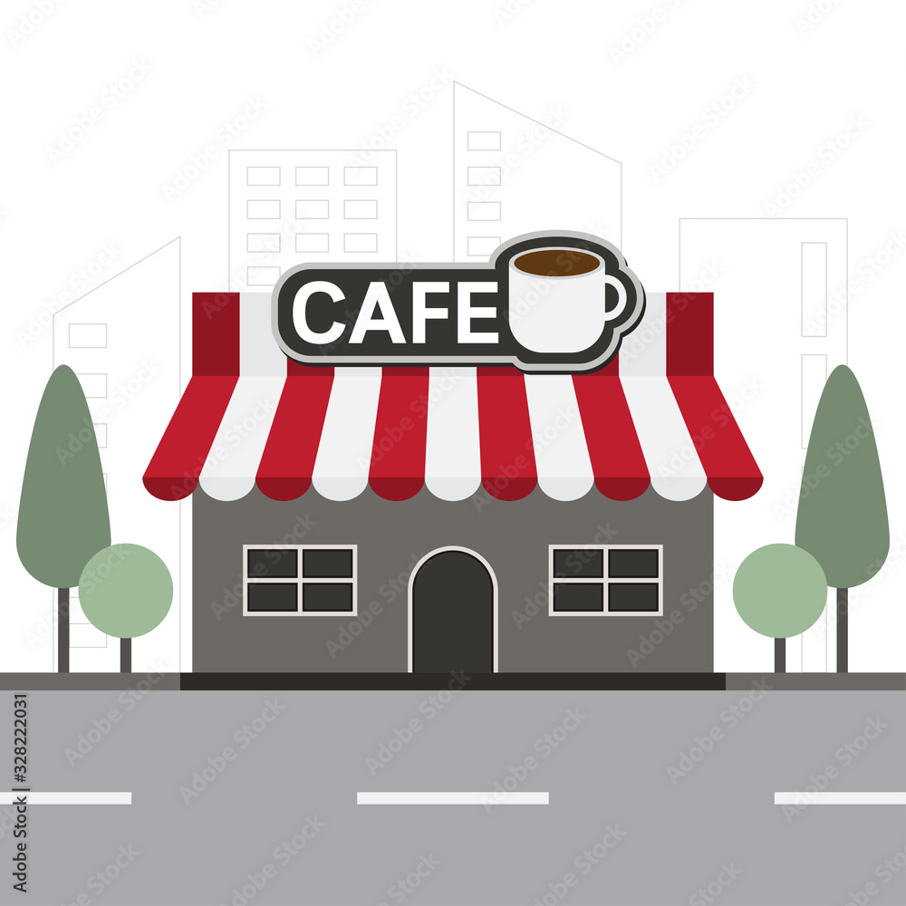 Facade of cafe building on background. Vector illustration. Facade of cafe building on background. Vector illustration.